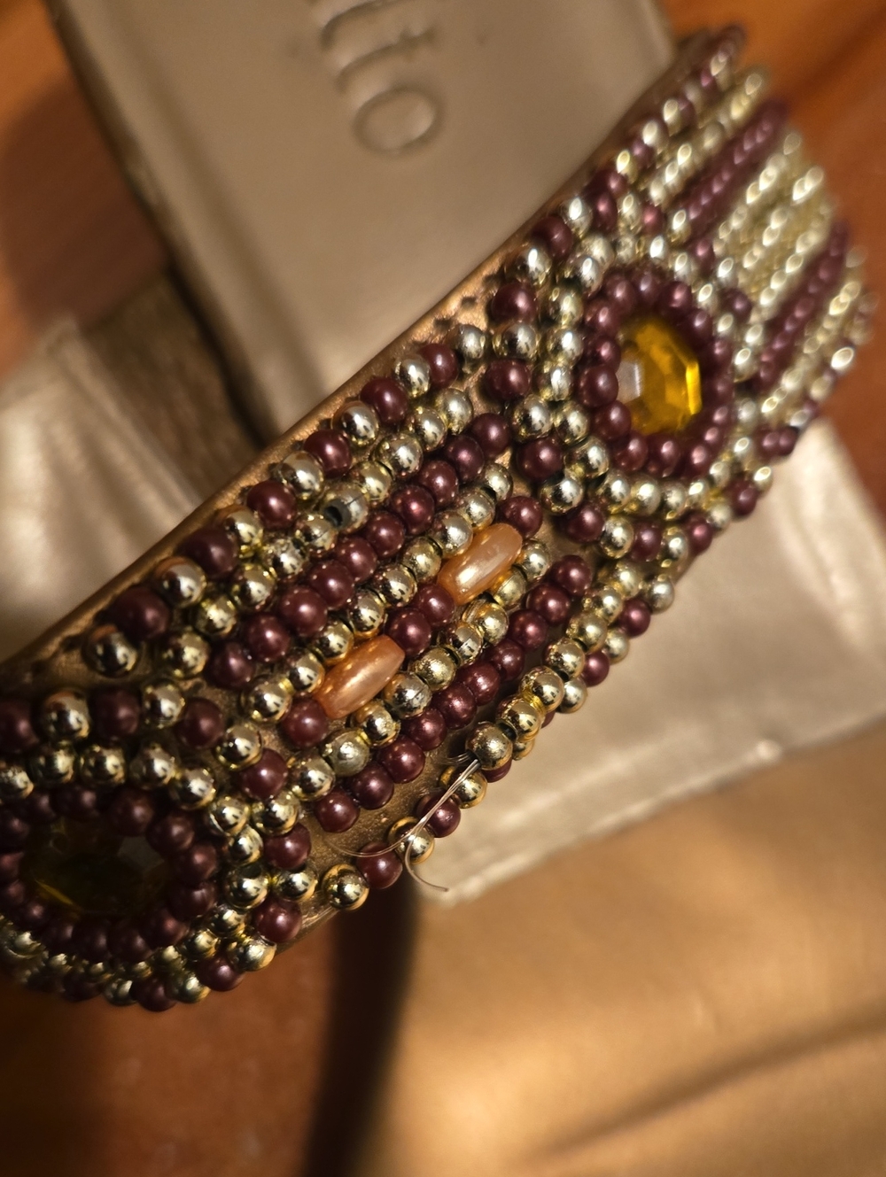 Rialto Gold Beaded Toe-Ring Slide Sandals with Amber Gems - Picture 5 of 5